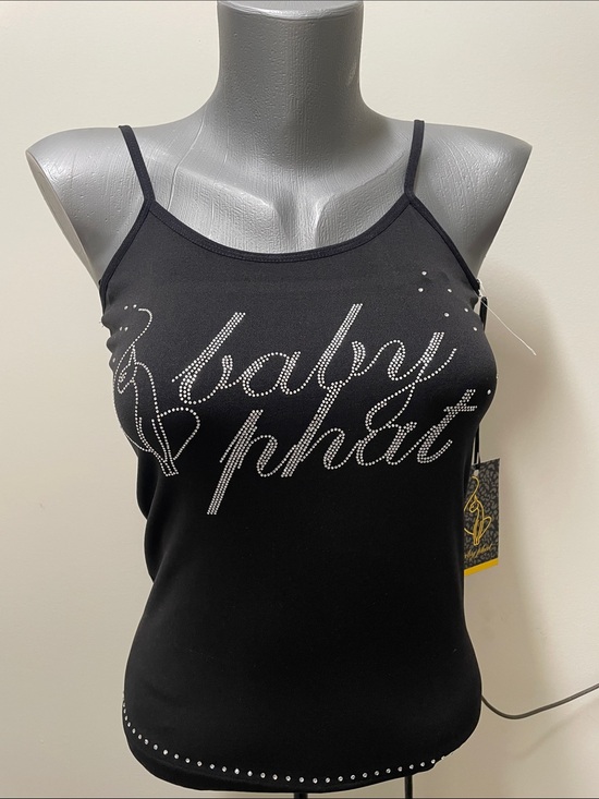 Baby Phat Tops - Baby Phat Black Rhinestone Script Logo Cami